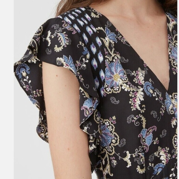 REBECCA TAYLOR Flutter Sleeve Silk Blend Dress Black Size 10 - Picture 1 of 15